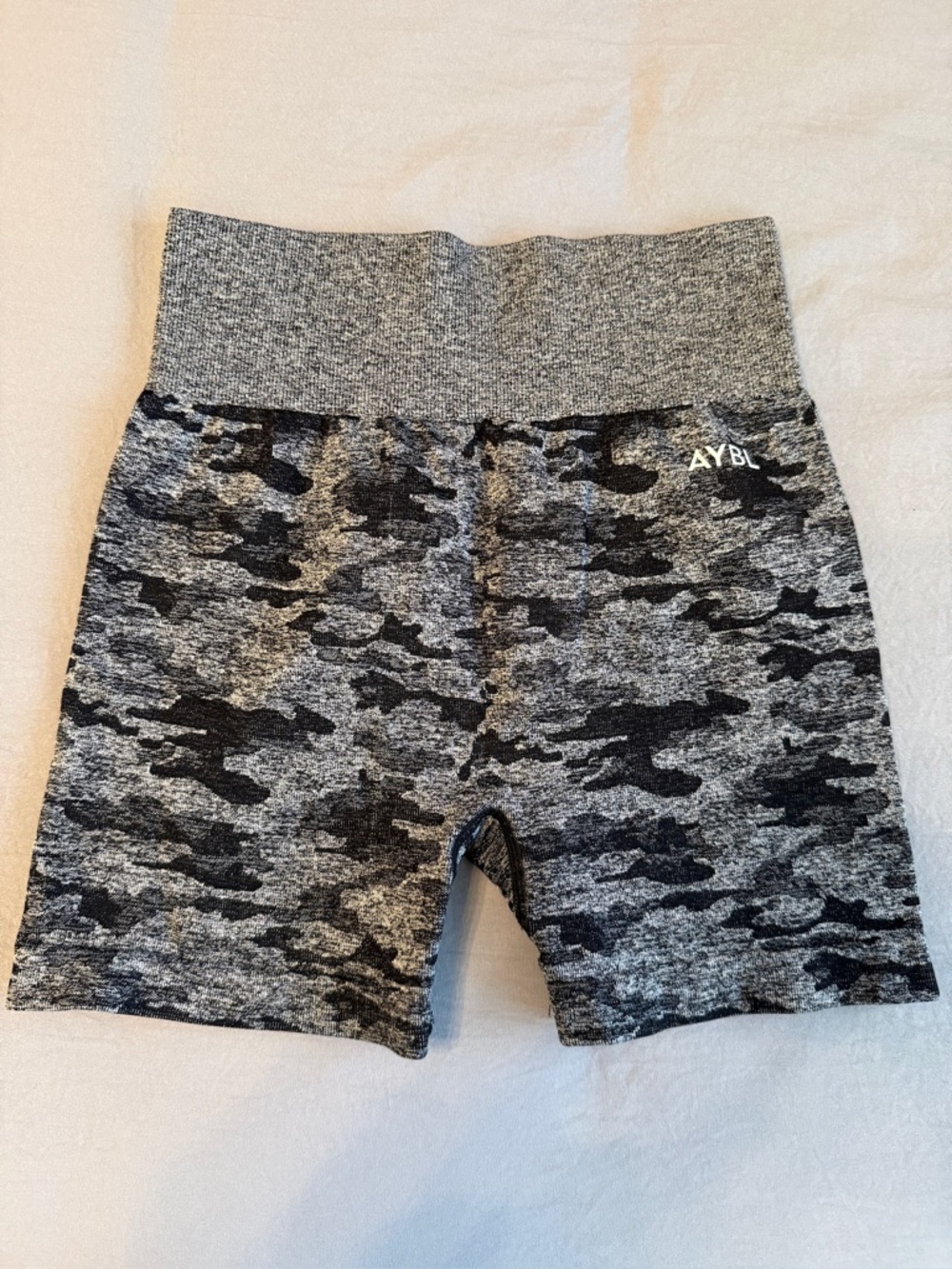 AYBL Gray & Black Camo Seamless High-Waist Bike Shorts